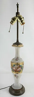 Antique Bohemian Moser Floral Art Glass Vase Table Lamp Roses • $350