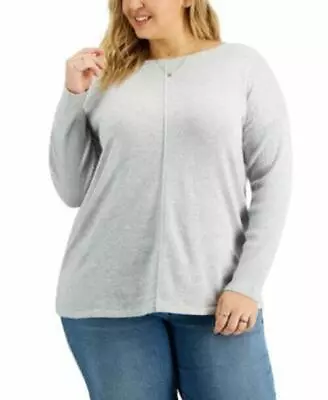 MSRP $57 Style Co Plus Size Seam-Front Tunic Sweater Light Gray Size 2X • $20.40