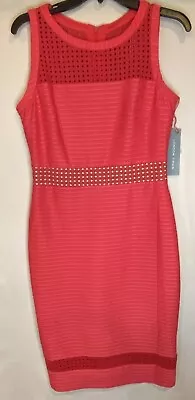 MAGGY LONDON Times SLEEVELESS PLEAT SHEATH Cocktail Berry/Nude DRESS Size 6 NWT • $44.99