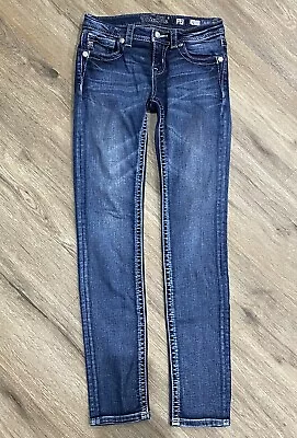 MISS ME Size 12 Girls Embellished Cotton Denim SKINNY Blue Jeans Preowned • $24