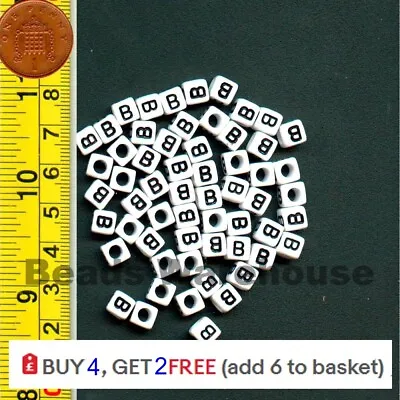 (6 For 4) 100pcs X A-Z Alphabet Single-Letter Beads 6mm Acrylic White Cube • £0.99