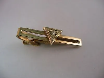 Great Modernist Design TRIANGLE Clear Jewel Center Mens Tie Clip Bar Jewelry • $29.99