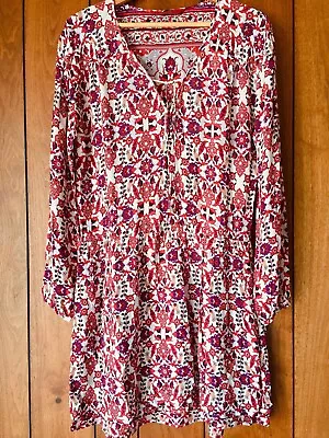 Tigerlily Boho Pink Red White Floral Beach Summer Dress With Ties AUS 14 • $49