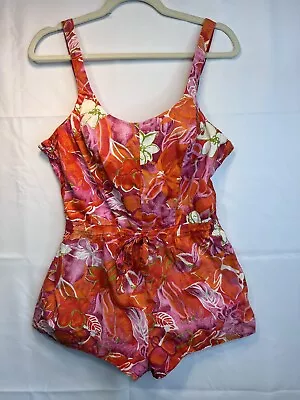 Vtg 1960s Miss Hawaii Pinup Swimsuit Romper Bathing Bombshell Red Pink Floral • $199.99