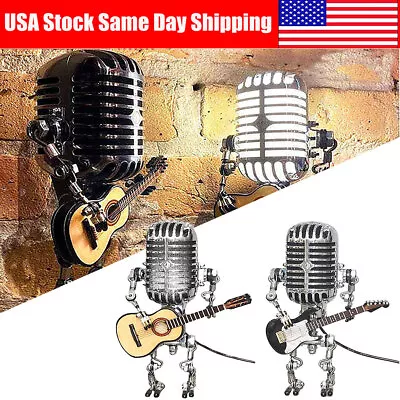 Retro Microphone Robot LED Desk Lamp Steampunk Guitare USB Lamp Night Light • $10.39