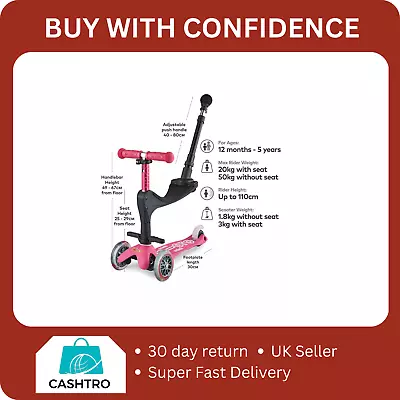 Micro Scooter Mini 3 In 1 Deluxe Plus - Push Along Scooter - Pink • £99.99