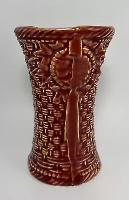 Vintage Nelson McCoy Art Pottery Vase Burgundy Basket Weave 5” • $39