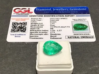 7.97 Cts. Natural Muzo Colombian Emerald  FAST SHIPPING FROM USA Lot 1104 • $29.99