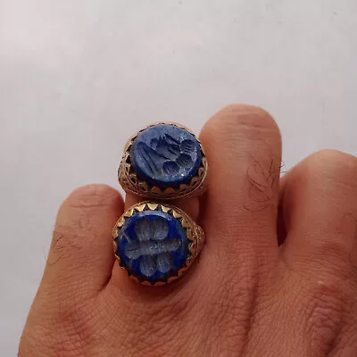 $39 • Buy Antique Roman Ring Bronze Intaglio Engraved Blue King Bee Carnelian