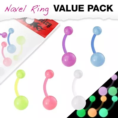 Pack Of 5 Glow In The Dark Ball Belly Bars Bioflex Barbell Set Of 5 Pieces • £6.04