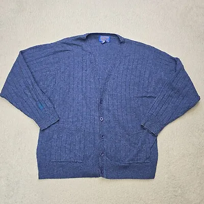 Vtg Pendleton Cardigan Sweater Men’s L READ DESC Lambswool Blue Button Front VTG • $18.99