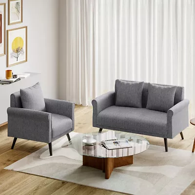 1/2 Seater Linen Armchirs Love Seat Settee Couch Apartment Home Sofa With Pillow • £149.95