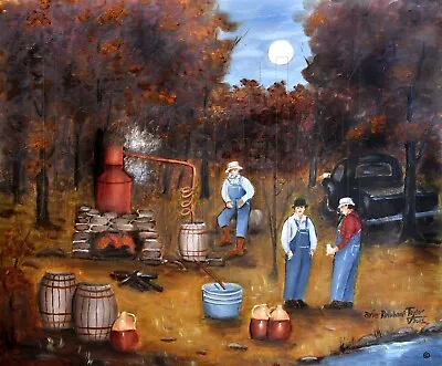 Primitive Americana Folk Art Print 8 X 10  Moonshiner Fall Autumn Seasonal • $25