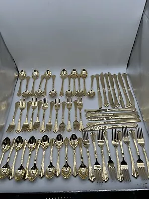 Vintage WM ROGERS & SON Gold-plated 57 Pieces Flatware Set Royal Plume READ • $110