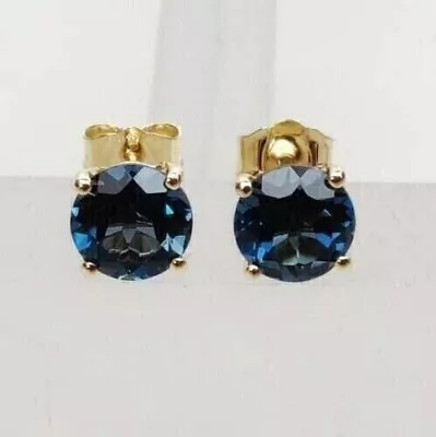 2CT Round Lab Created Blue Sapphire Women;s Stud Earring 14K Yellow Gold Finish • $13.74