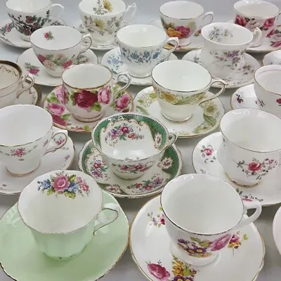 Vintage English Bone China Floral Tea Cups & Saucers - Sold Individually • £18