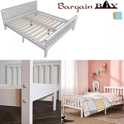 Solid Wooden White Pine Wood Bed Pine Frame Bed Frame All Size Bedroom Furniture • £102