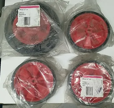 200mm 150mm Black Solid Rubber Tyre Wheel On A Red Polypropylene Plastic Centre • £12