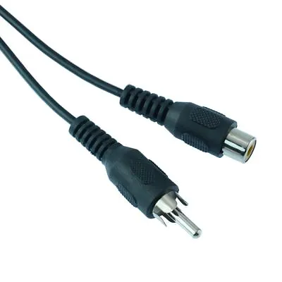 Black 1m Male Plug To Female Socket RCA Phono Extension Cable Lead Audio Video • £2.49