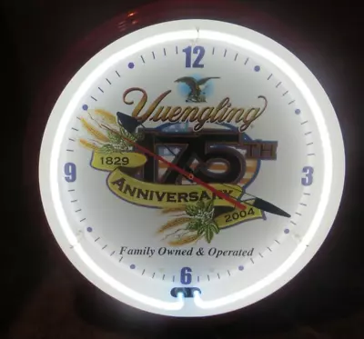 YUENGLING LAGER 175th ANNIVERSARY 20  NEON CLOCK-SIGN-LIGHT-EAGLE-BEER-GLAS FACE • $349.99