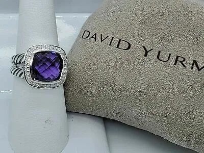 David Yurman Sterling Silver Albion Ring 11mm With Amethyst And Diamonds Size 9 • $399