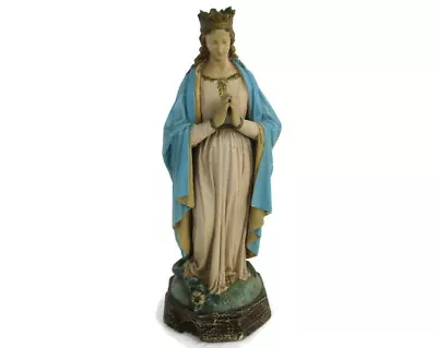 Virgin Mary Crowned Madonna Treading On Snake  Plaster Statue Polychrome 21.45   • $675