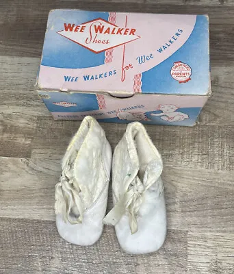 Vintage 1957 Used Wee Walker Baby Shoes With Box Size 1 F.w.woolworth Co ~ • $12.99