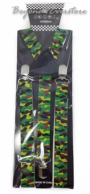  Suspender Men's Costumes Wear Accessories Marine Green Camouflage Adjustable • $7.95