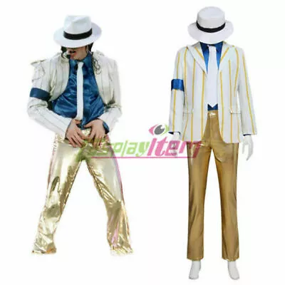 Michael Jackson Smooth Criminal Cosplay Costume Coat Shirt Necktie Pants Hat： • $75