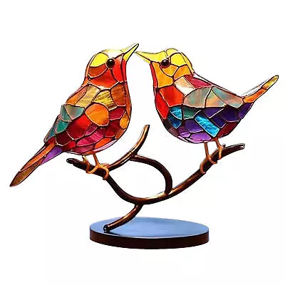 Stained Birds On Branch Desktop Ornaments Metal Vivid Craft Desktop Decor • $11.78