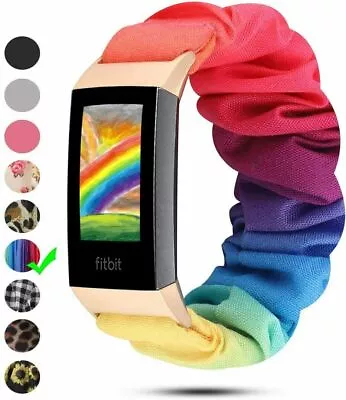 Scrunchie Rainbow Fabric Elastic Loop Band Strap For Fitbit Charge 4/Charge 3 SE • $10.99