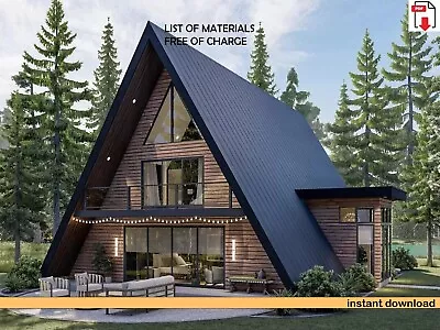 Tiny A-Frame Cabin DIY Plans - 42' X 48' Tiny House PDF Download • $20