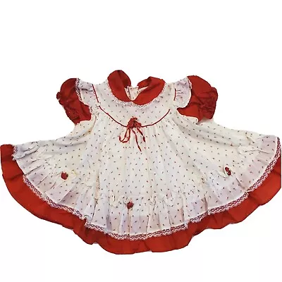 Vintage Baby Girl Party Dress White Red Ruffles Lace 6 9 Months Puff Sleeves • $39.99