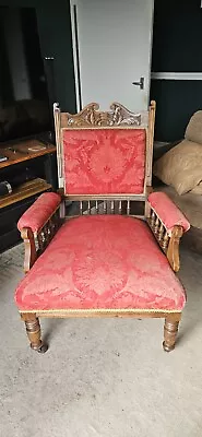 Victorian Carved Mahogany Library Throne Chair With Original Castors • £85