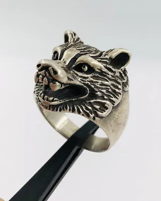 Vtg Chunky Sterling Silver 3D WOLF Gothic Punk Biker Men's Ring Sz 13 - 24.7g • $89