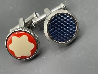 Montblanc Jewelry Blue Pattern & Orange Heritage Platinum Trim Cufflinks • $95