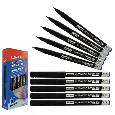 LUXOR Perma 200 Ultra Fine Tip CD DVD OHP Permanent BLUE Marker Pens Waterproof • £5.49