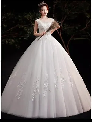 £189 • Buy UK White/Ivory Cap Sleeve Bridal A Line Floor Length Wedding Dress Size 6-24