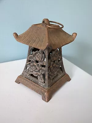 Vintage Pagoda Lantern Lotus Design Candle Holder Cast Iron  • $16