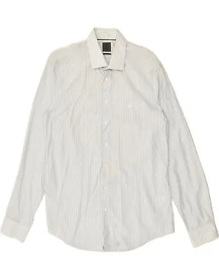 CALVIN KLEIN Mens Fitted Shirt Size 16 41 Large White Pinstripe Cotton AS07 • £14.56