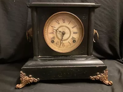 Antique E.N. Welch Black Mantle Clock 8 Day Hlf Hour Gong No Key Or Pendulum • $199.99