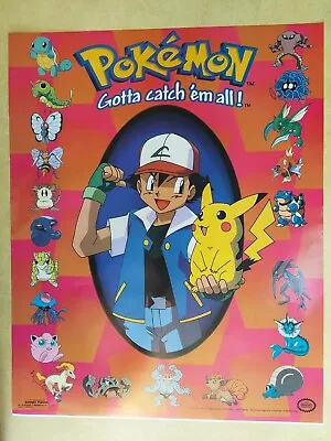Vintage 1999 POKEMON Gotta Catch Em All! Poster Ash Pikachu 8  X 10  • $11.99