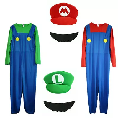 Mens Adult Super Mario And Luigi Fancy Dress Plumber Bros Halloween Costume • £5.99