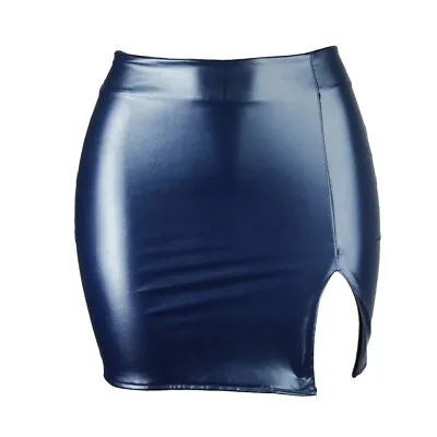 Leather Bodycon Pencil Skirt Ladies Solid Color Miniskirt Clubwear Sexy Womens • £12.99