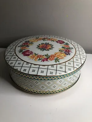 Vintage Round Tin Floral Container Made In England Designer DAHER 11101 • $15