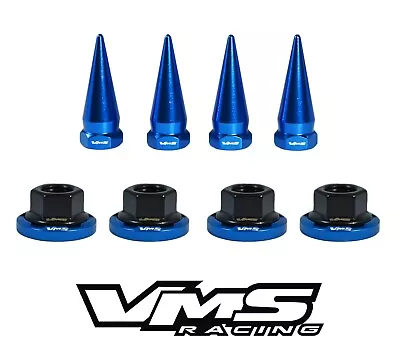 4 Vms Racing 14mm Strut Spikes +  Blue Washers & Black Flanged Nuts Mitsubishi • $29.95