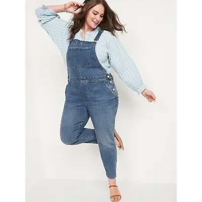 Old Navy Womens OG Slim Straight Denim Jean Overalls 20 Blue Margarita Pockets • $23.10