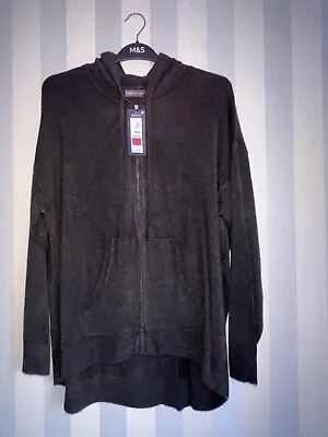 M&S Ladies Black Zip Up Stay Soft Hooded Cardigan Size L Size 16 18 • £15.99