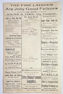 Old 1900s Fire Alarm Record Fire Laddies Lauer Brewing Advertising Reading PA • $30