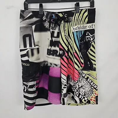 Volcom Men's Board Shorts Graphic Print Big Bizarrio Eating Brains Size 28 • $17.99